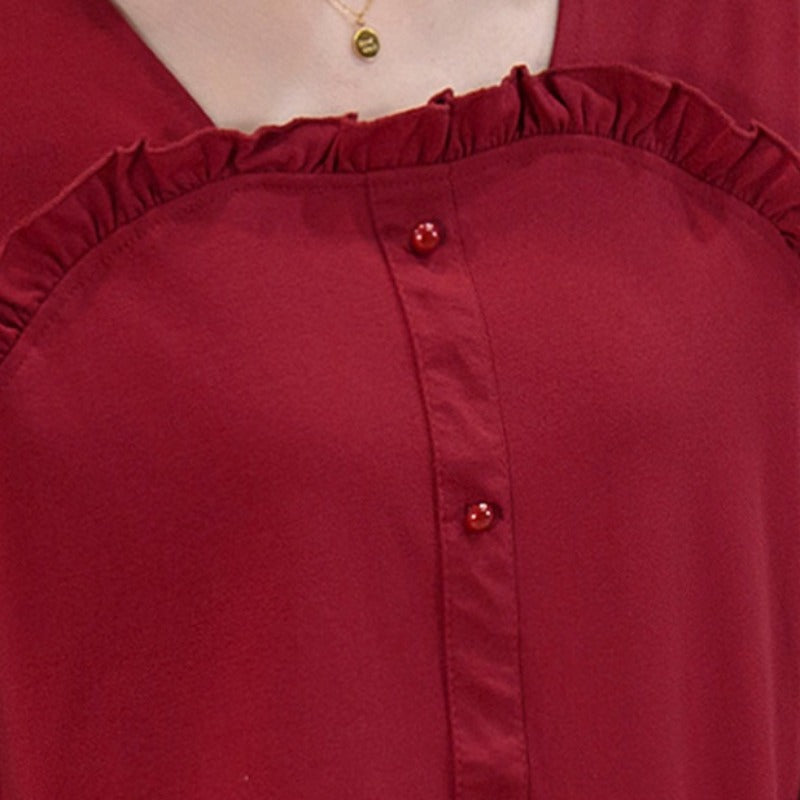 Plus Size Chiffon Frill Square Neck Blouse