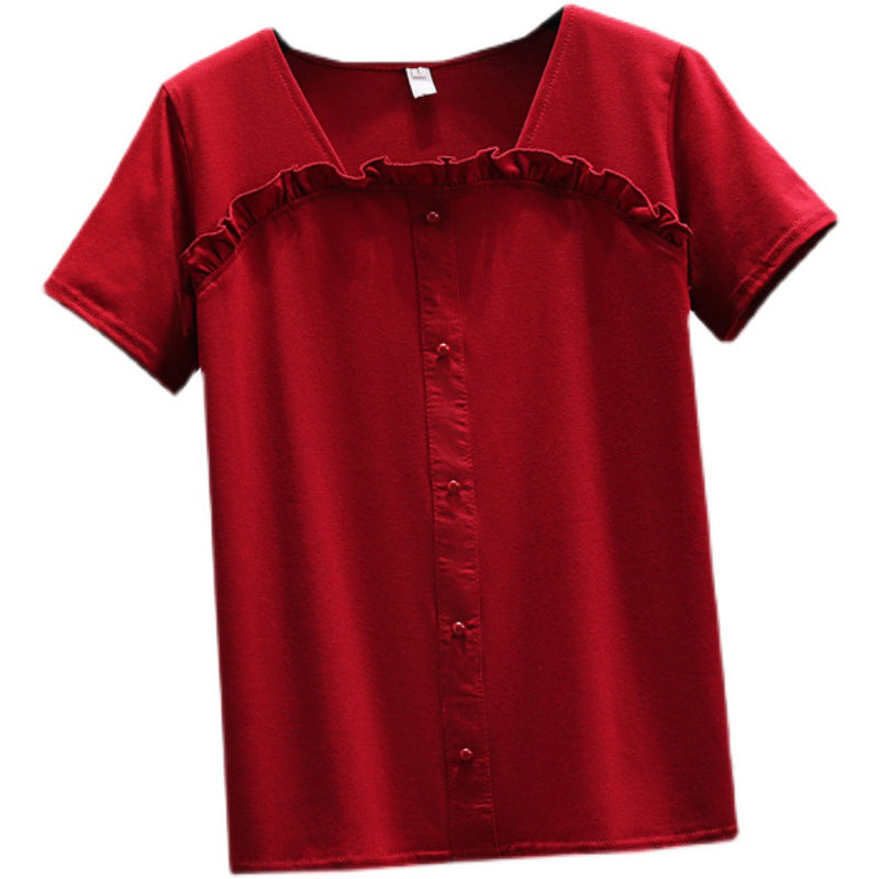 Plus Size Chiffon Frill Square Neck Blouse