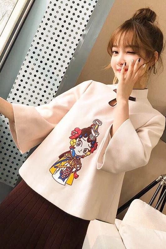 Plus size chinese cartoon girl cheongsam blouse