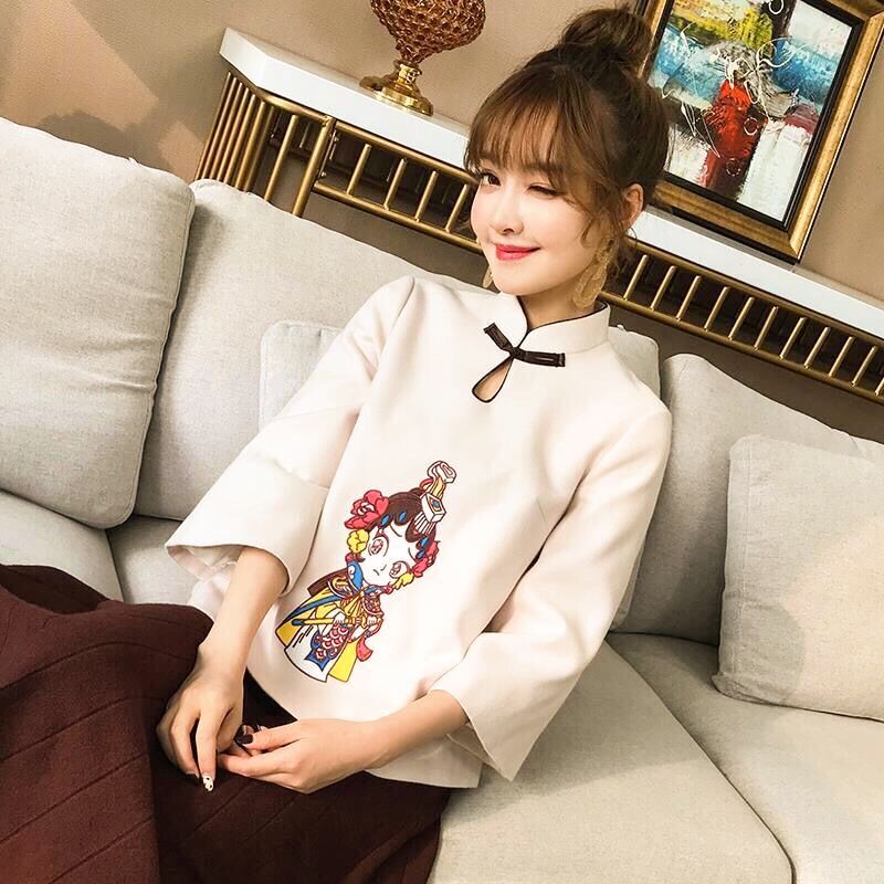 Plus size chinese cartoon girl cheongsam blouse