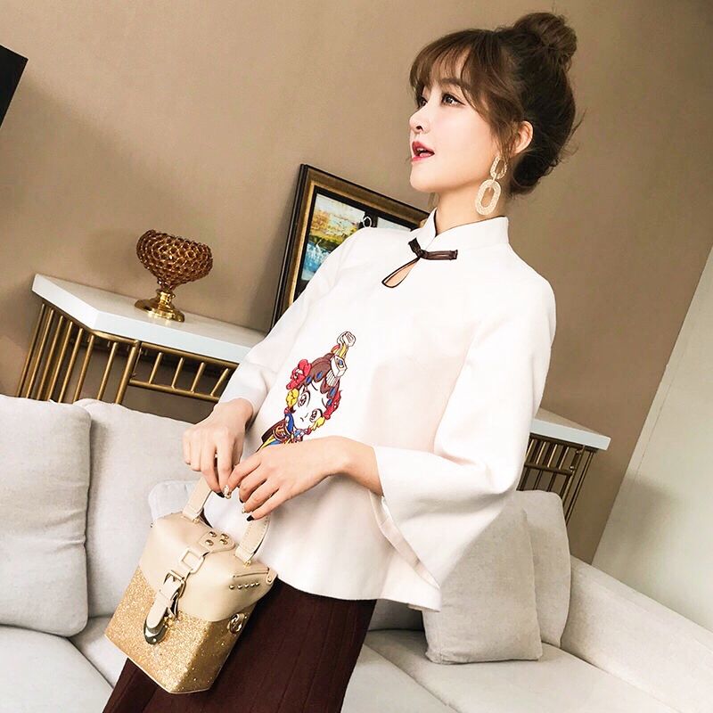 Plus size chinese cartoon girl cheongsam blouse