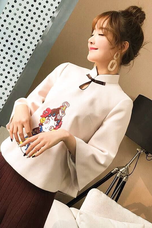Plus size chinese cartoon girl cheongsam blouse