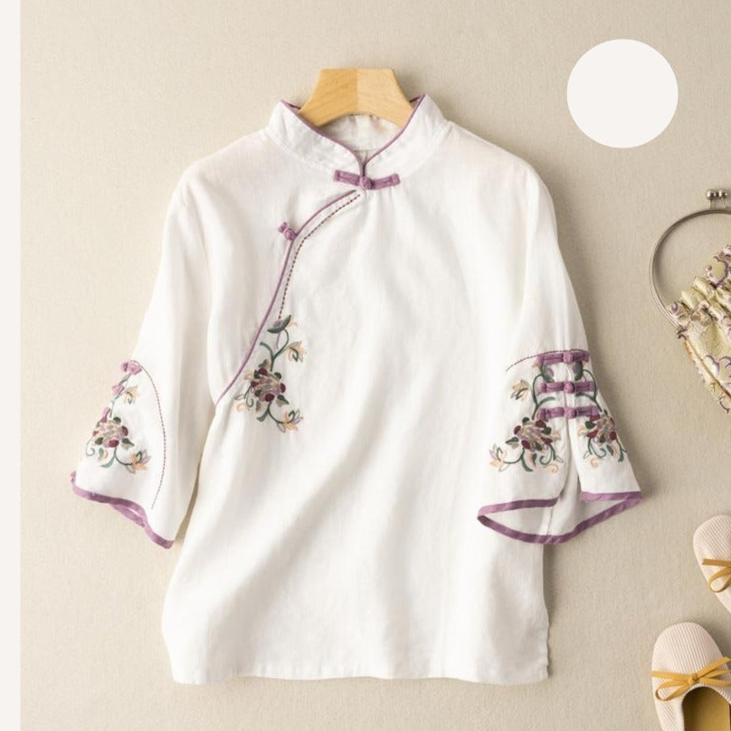 Plus size chinese embroidery cheongsam blouse