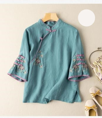 Plus size chinese embroidery cheongsam blouse