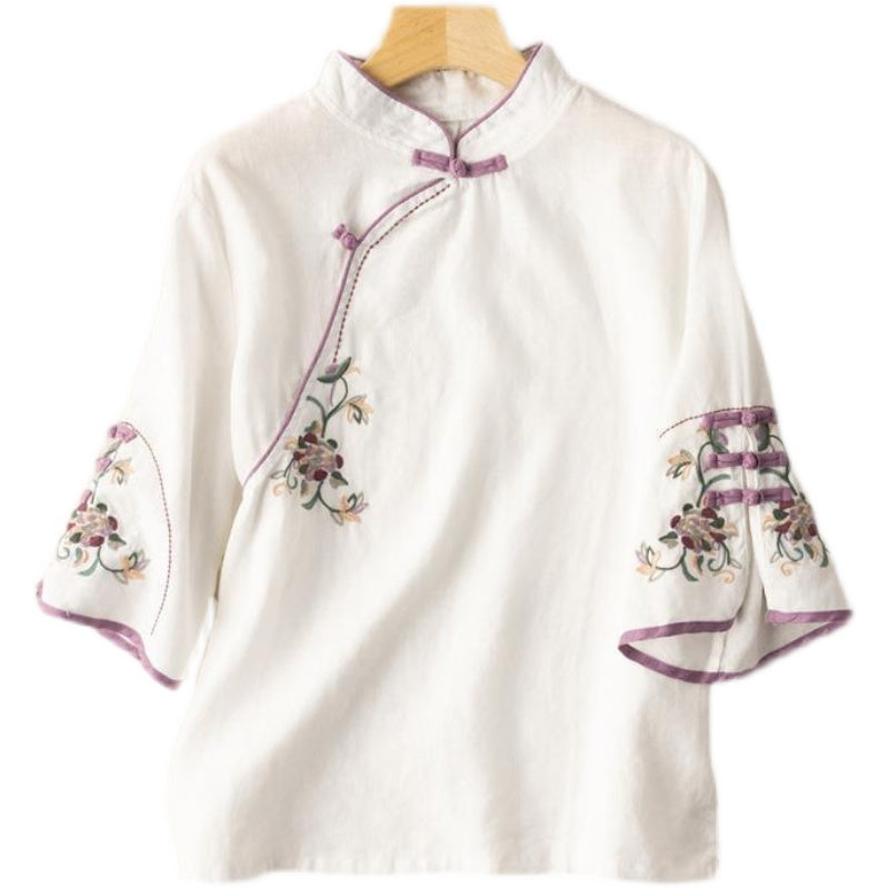 Plus size chinese embroidery cheongsam blouse