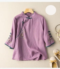 Plus size chinese embroidery cheongsam blouse