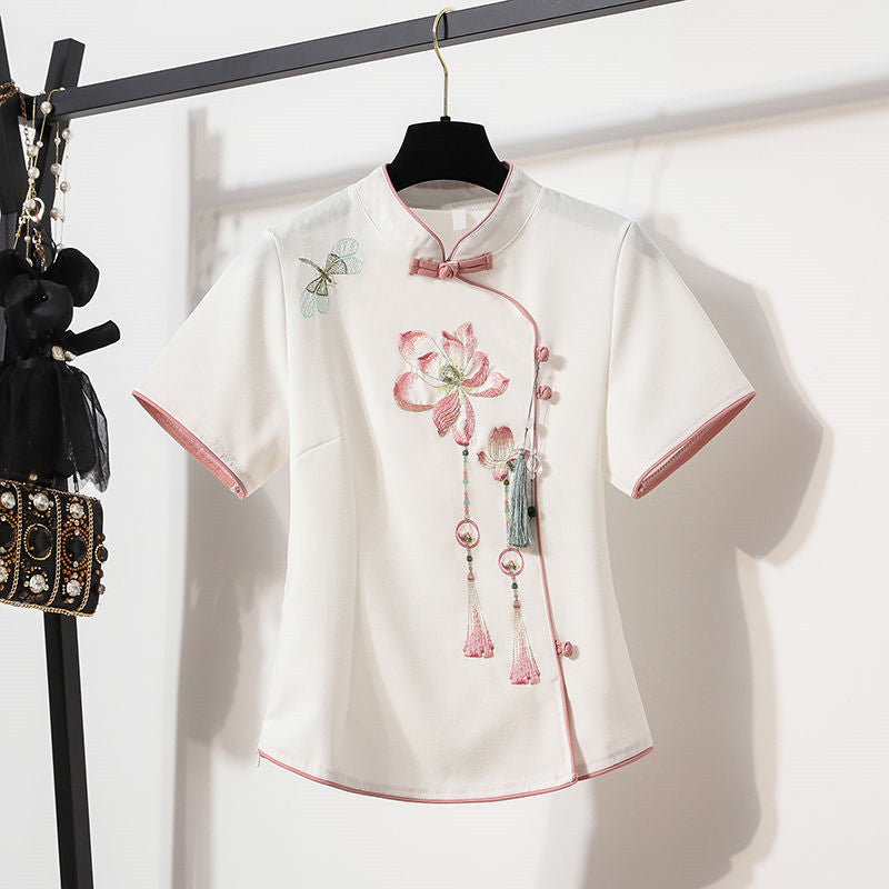 Plus size chinese floral cheongsam blouse