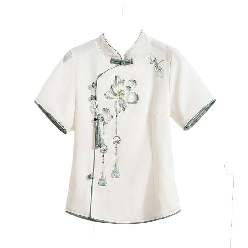 Plus size chinese floral cheongsam blouse