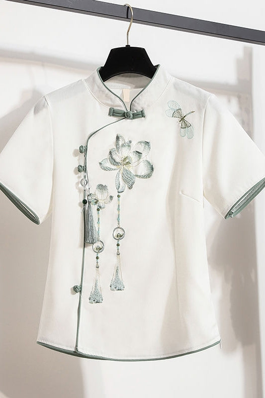 Plus size chinese floral cheongsam blouse
