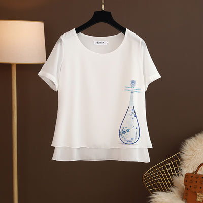 Plus size chinese instrument chiffon blouse