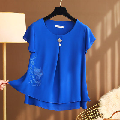 Plus size embroidered chinese charm chiffon blouse