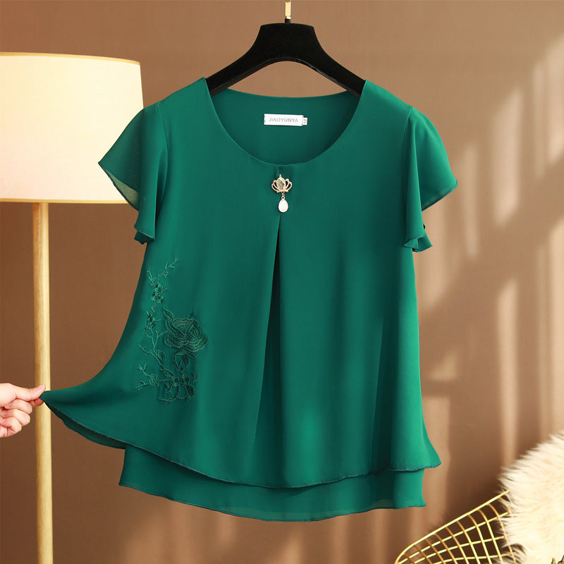 Plus size embroidered chinese charm chiffon blouse