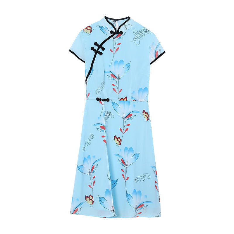 Plus Size Floral Chiffon Cheongsam Dress