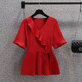 Plus Size Frill Wrap Chiffon Blouse