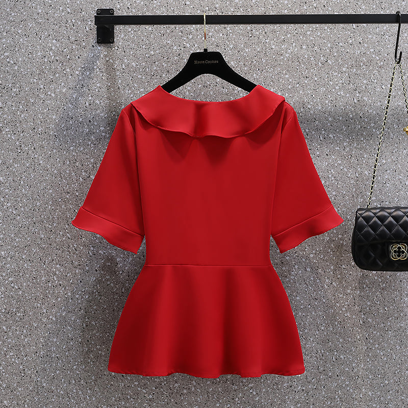 Plus Size Frill Wrap Chiffon Blouse