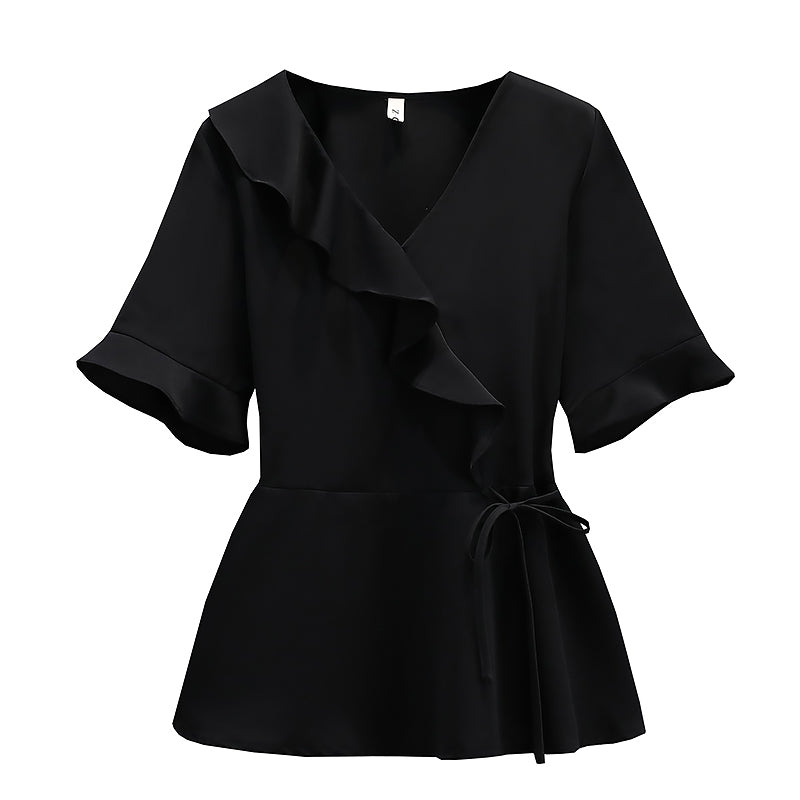 Plus Size Frill Wrap Chiffon Blouse