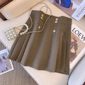 Plus Size Korean Buttons Pleat Mini Skirt