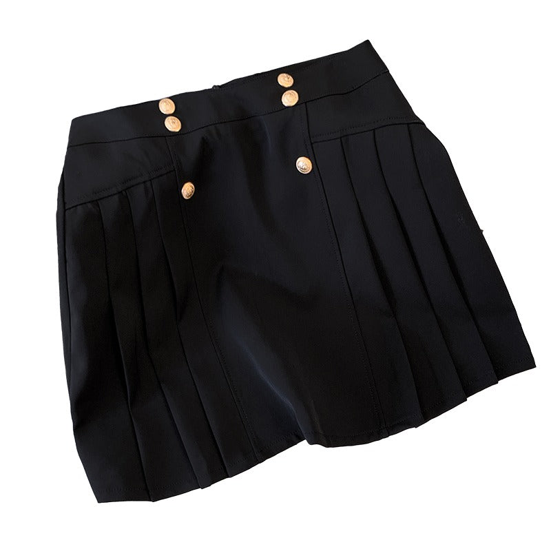 Plus Size Korean Buttons Pleat Mini Skirt