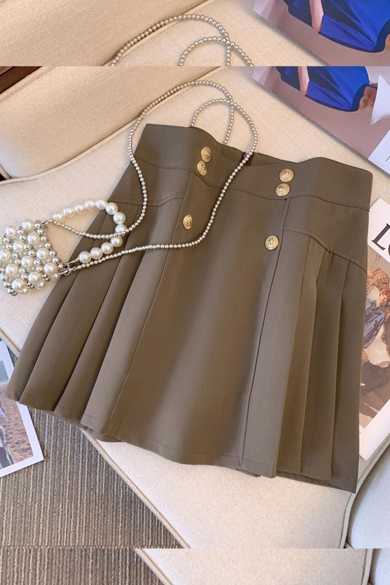Plus Size Korean Buttons Pleat Mini Skirt