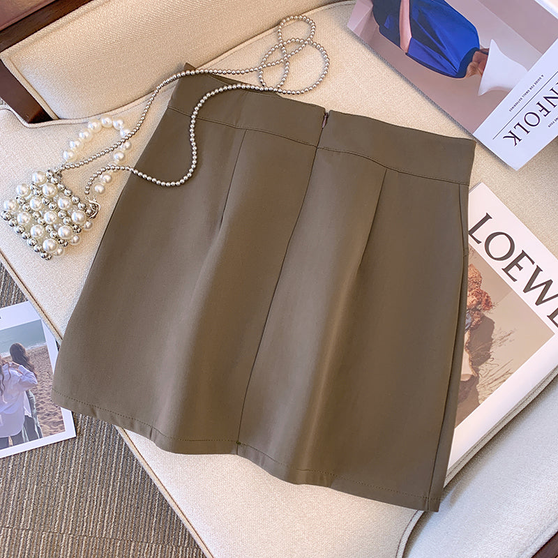 Plus Size Korean Buttons Pleat Mini Skirt