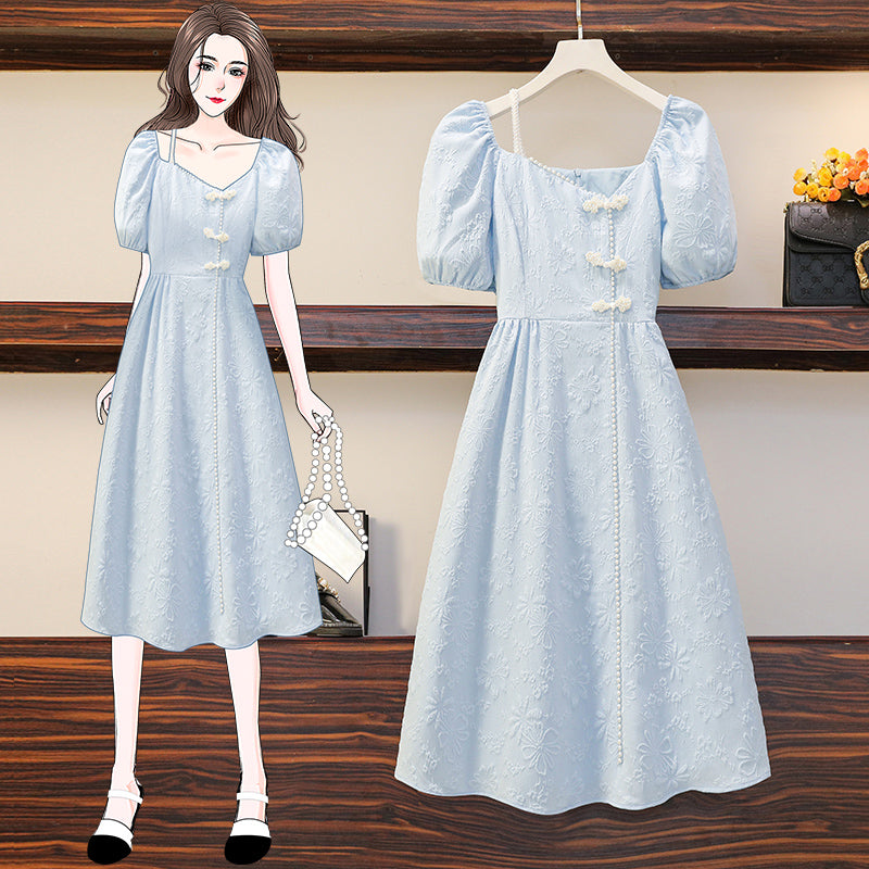 Plus size korean square neck young cheongsam dress