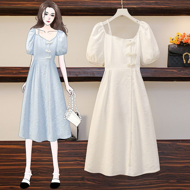 Plus size korean square neck young cheongsam dress
