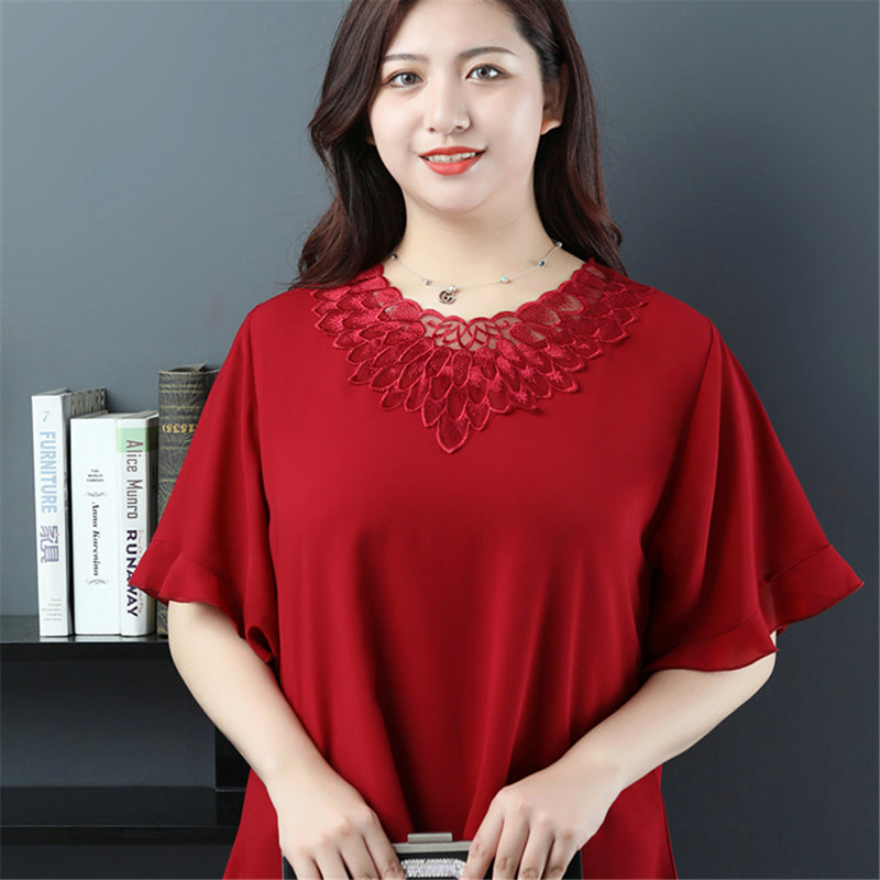 Plus size lace chiffon blouse