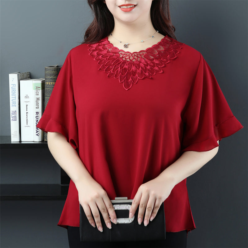 Plus size lace chiffon blouse