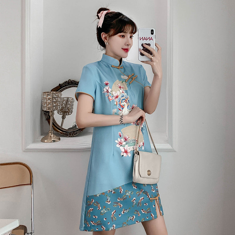 Plus Size Light Blue Oriental Cheongsam