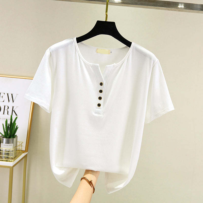 Plus Size Notch Neck Buttons T Shirt