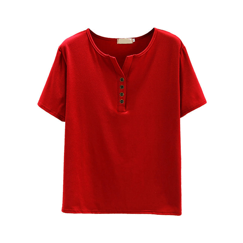 Plus Size Notch Neck Buttons T Shirt
