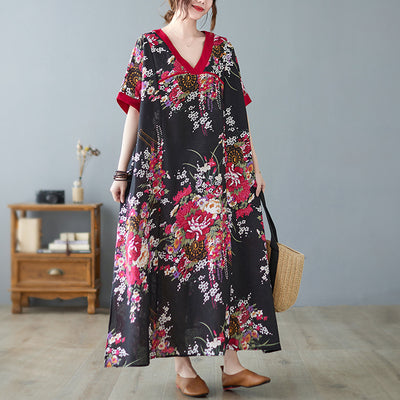 Plus Size Oriental Floral Midi Dress