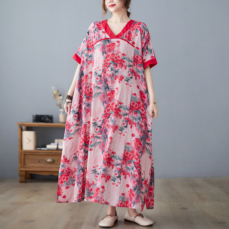 Plus Size Oriental Floral Midi Dress