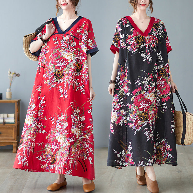 Plus Size Oriental Floral Midi Dress