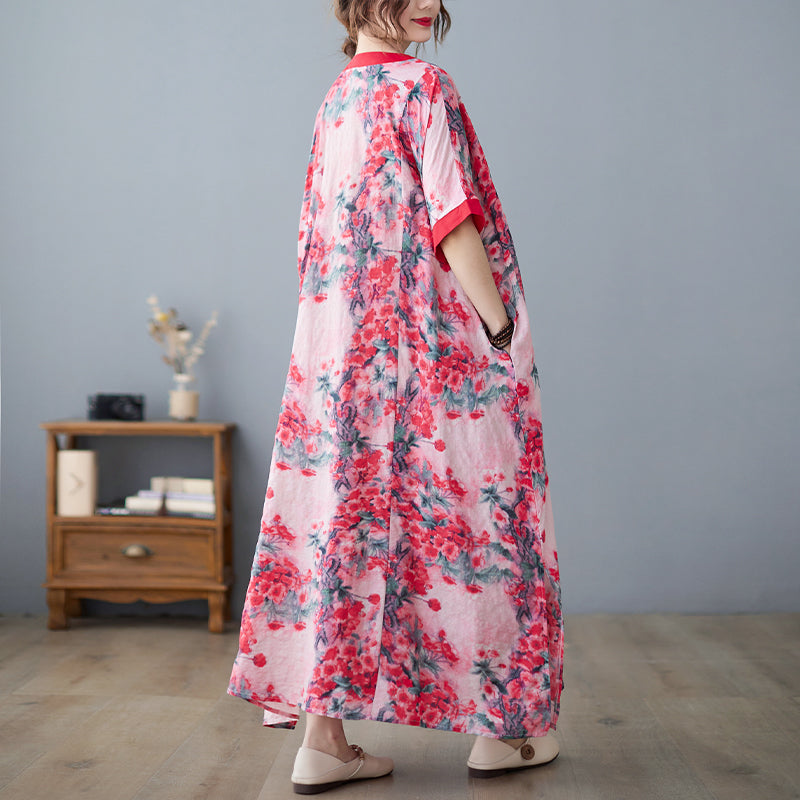 Plus Size Oriental Floral Midi Dress