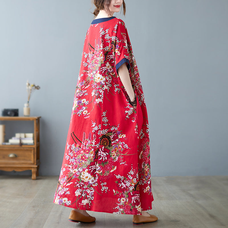 Plus Size Oriental Floral Midi Dress