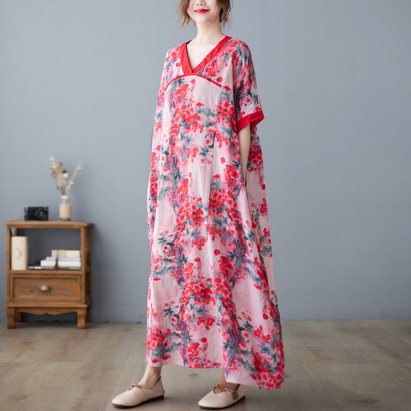 Plus Size Oriental Floral Midi Dress