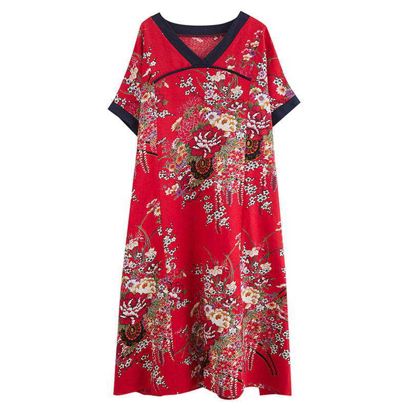 Plus Size Oriental Floral Midi Dress