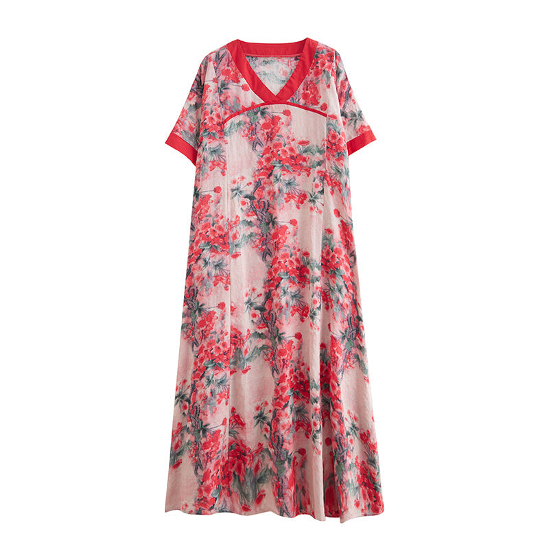 Plus Size Oriental Floral Midi Dress