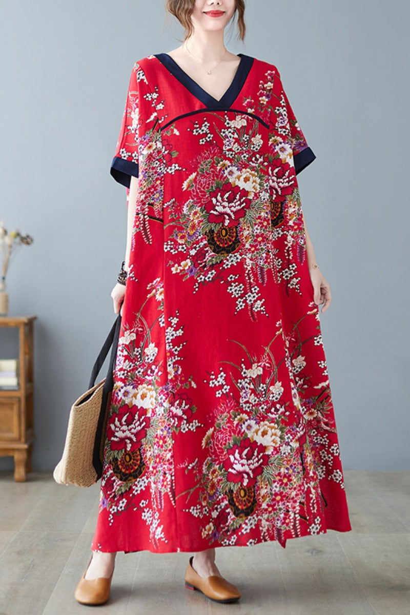Plus Size Oriental Floral Midi Dress