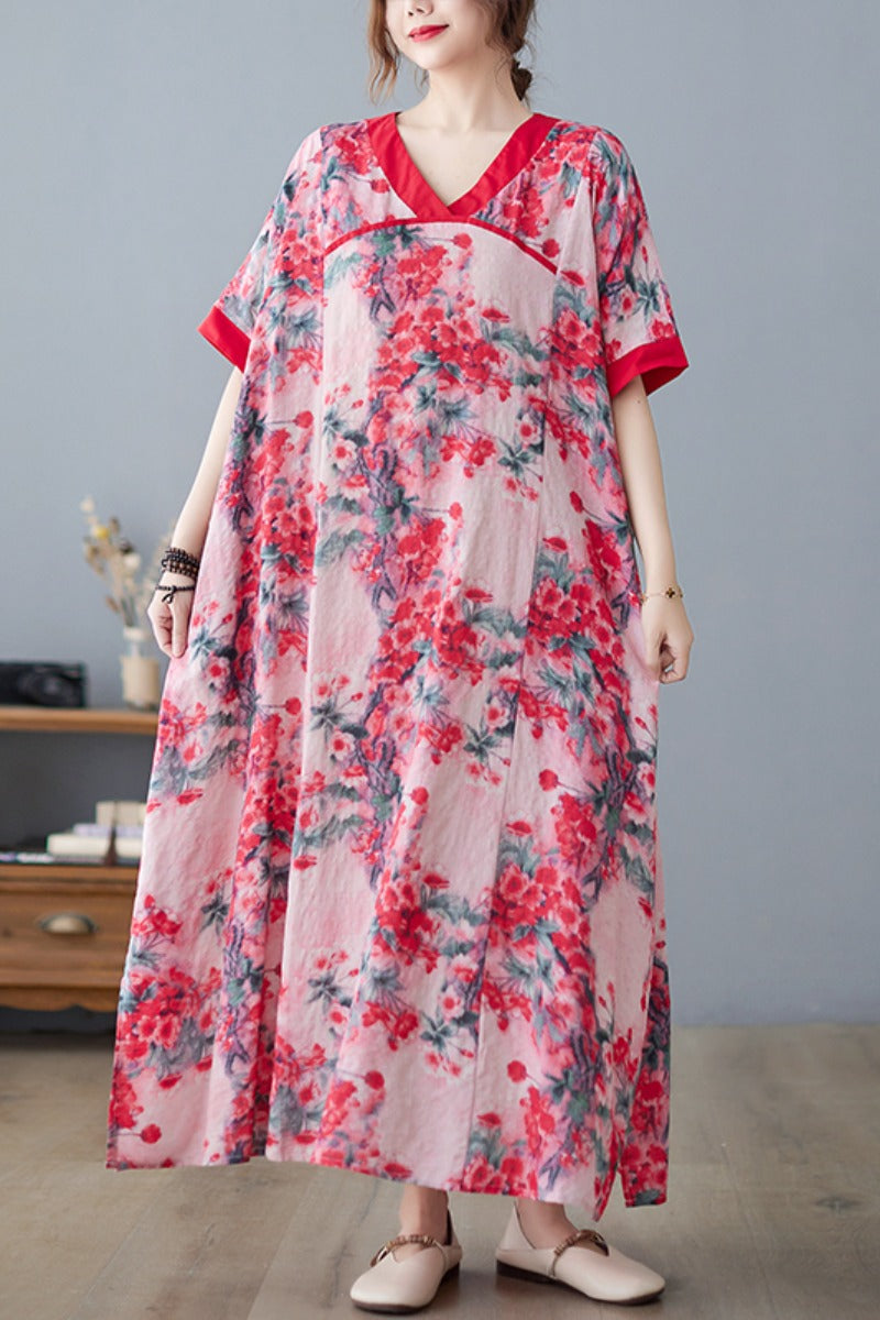 Plus Size Oriental Floral Midi Dress
