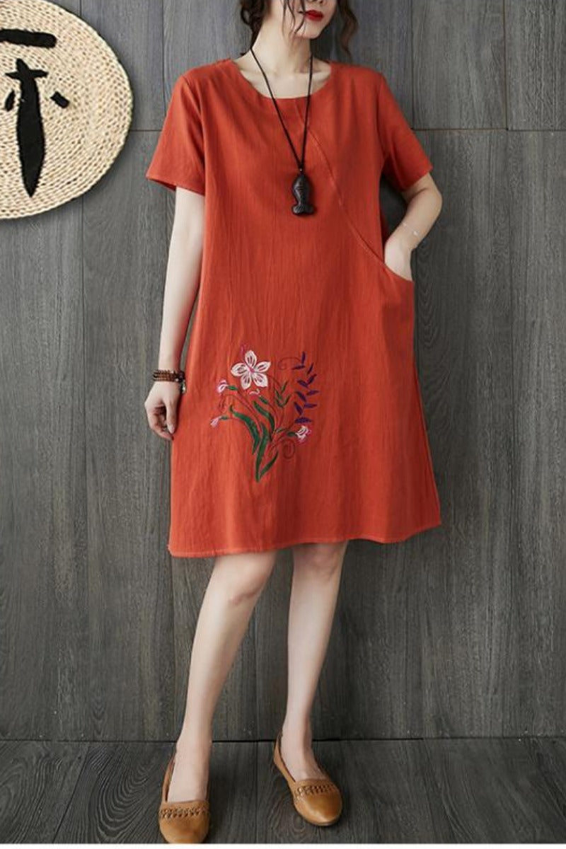 Plus Size Oriental Flower Shift Dress