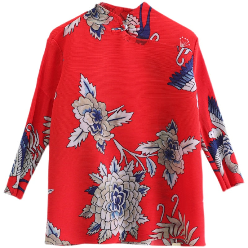 Plus size phoenix pleats cheongsam blouse