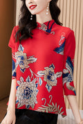 Plus size phoenix pleats cheongsam blouse