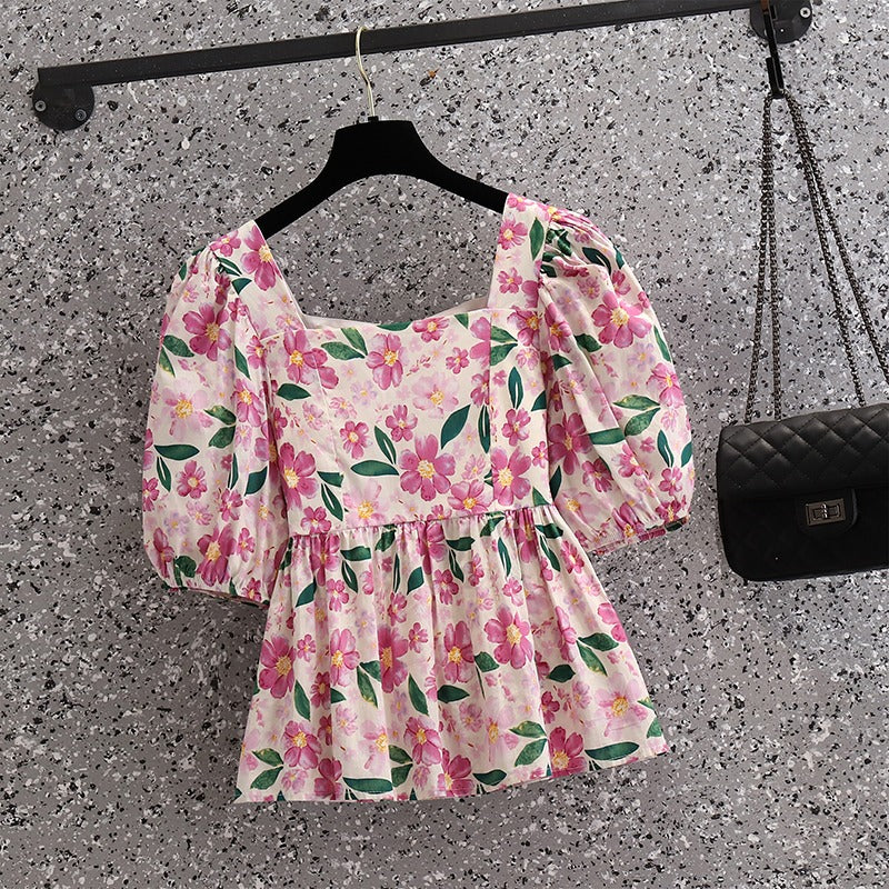 Plus Size Pink Floral Blouse