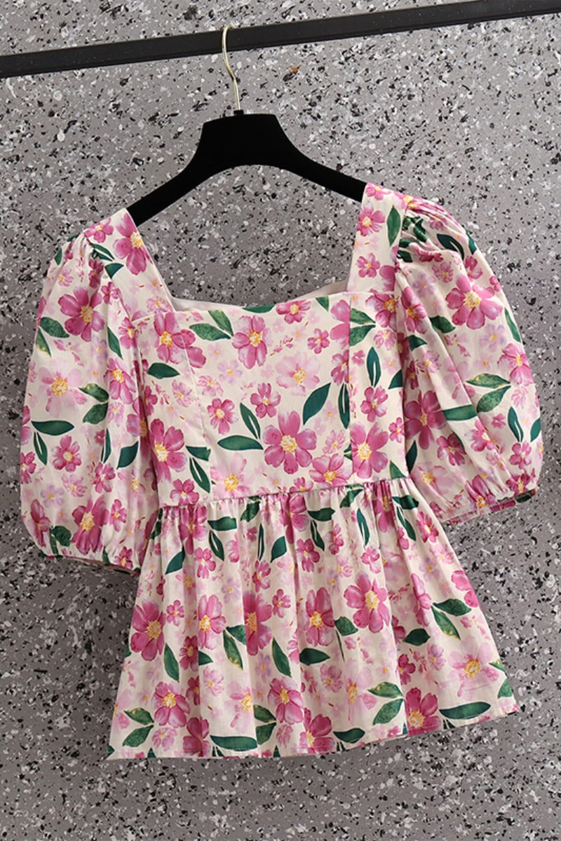 Plus Size Pink Floral Blouse