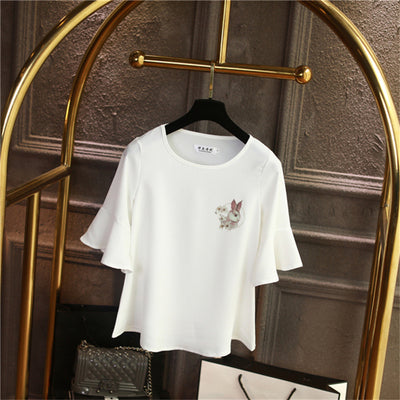Plus size rabbit chiffon blouse