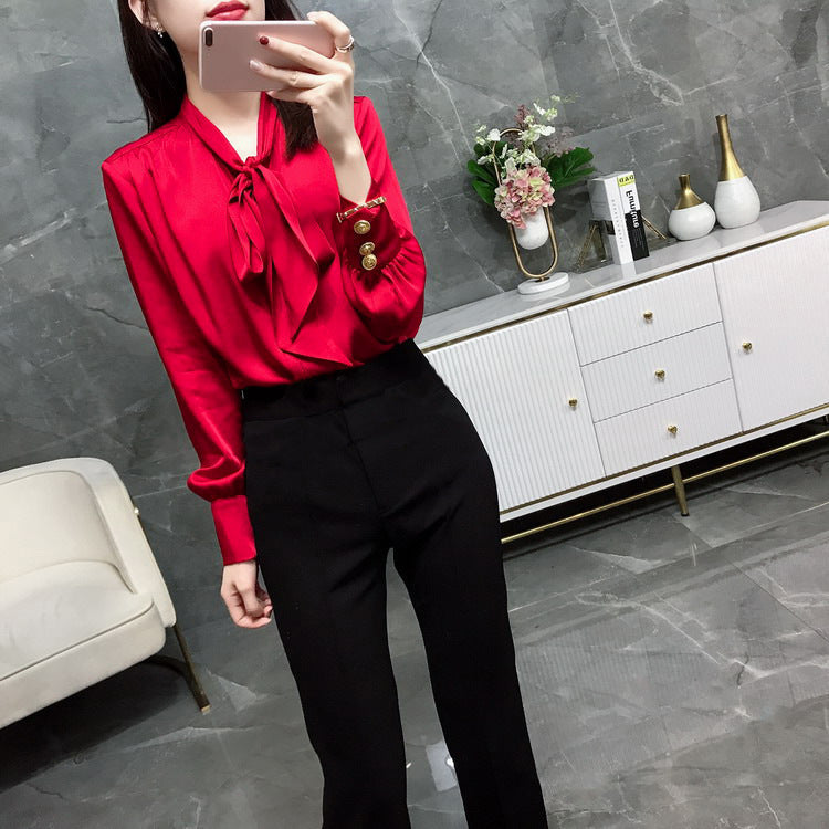 Plus Size Sateen Pussybow Classy Blouse