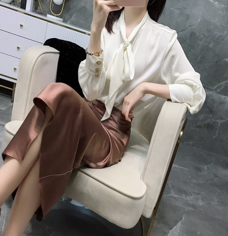 Plus Size Sateen Pussybow Classy Blouse