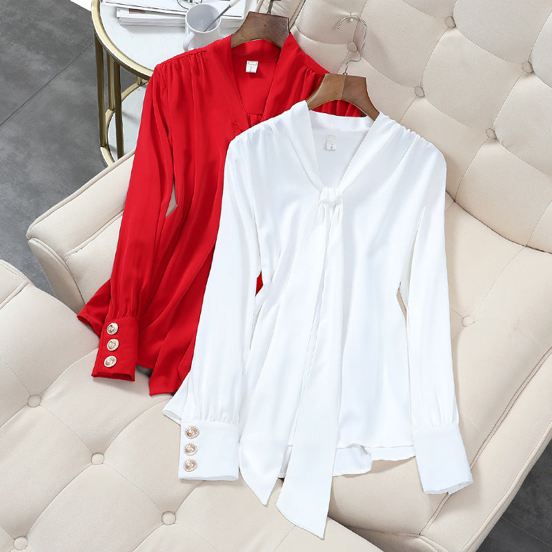 Plus Size Sateen Pussybow Classy Blouse